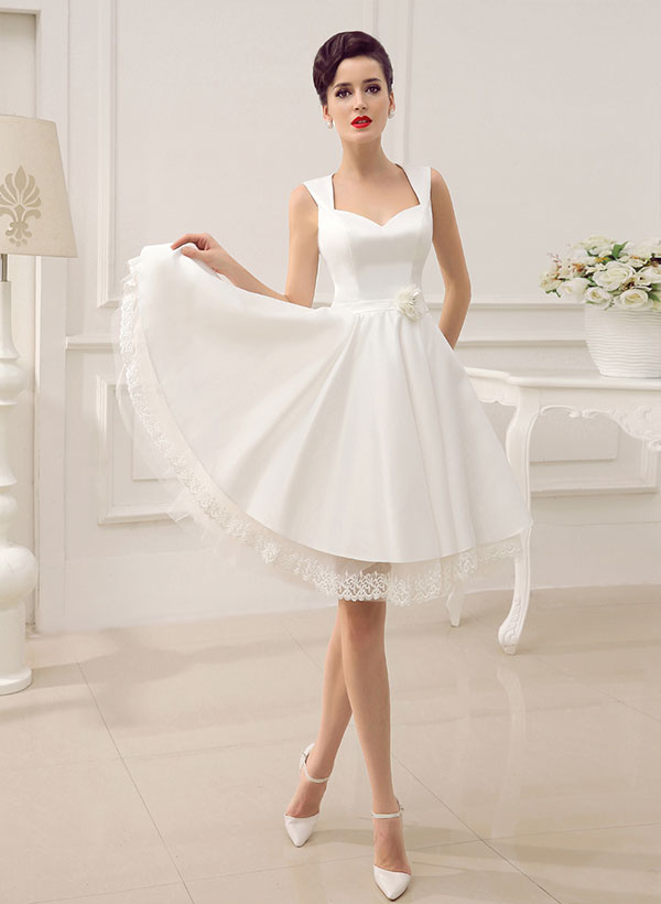 New Satin Retro style Short Wedding Dresses Elegant Sweetheart Simple-Dbrbridal