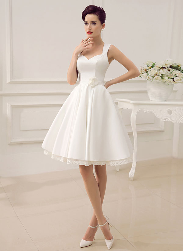 New Satin Retro style Short Wedding Dresses Elegant Sweetheart Simple-Dbrbridal