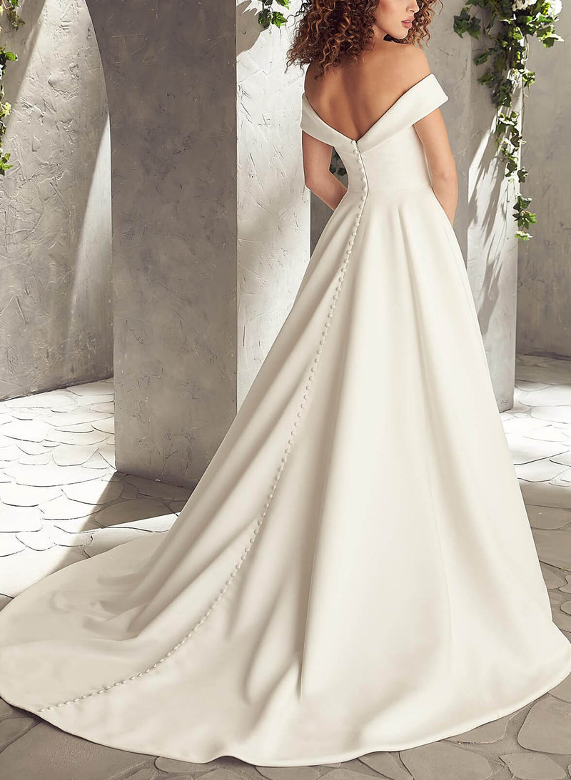 Off-Shoulder Ball-Gown Wedding Dresses Satin-Dbrbridal