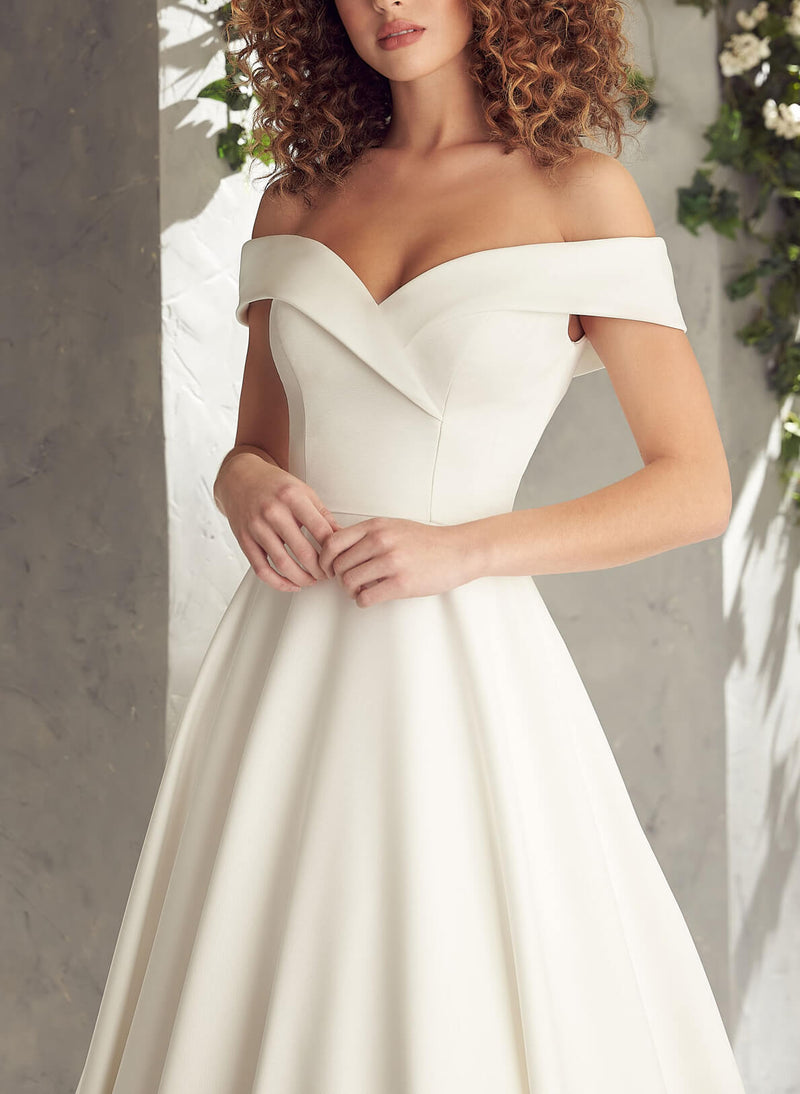 Off-Shoulder Ball-Gown Wedding Dresses Satin-Dbrbridal