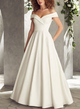 Off-Shoulder Ball-Gown Wedding Dresses Satin-Dbrbridal