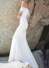 Off-Shoulder Mermaid Fitted Satin Wedding Dress Cascading Ruffles-Dbrbridal