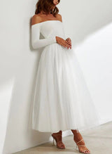 Off-the-Shoulder Ball-Gown Long Sleeves Wedding Dresses for Reception-Dbrbridal