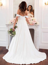 Off-the-Shoulder Ball-Gown Wedding Dresses Featuring Satin-Dbrbridal