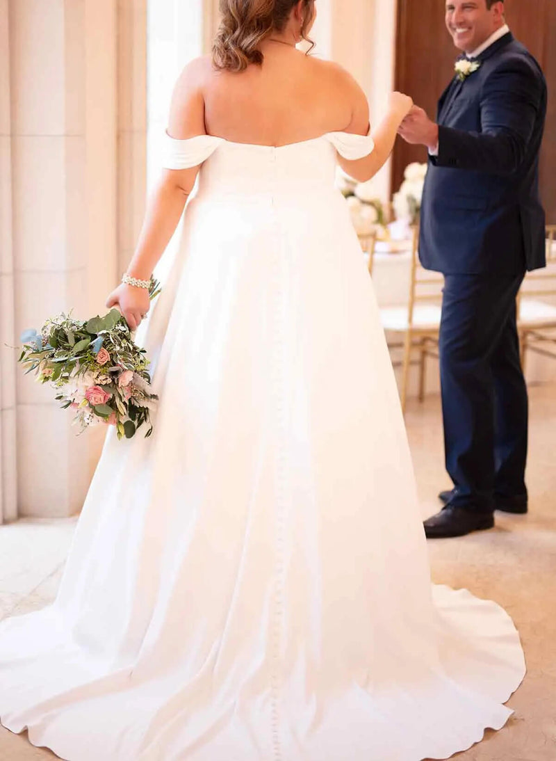 Off-the-Shoulder Ball-Gown Wedding Dresses Featuring Satin-Dbrbridal