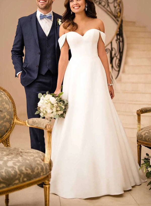 Off-the-Shoulder Ball-Gown Wedding Dresses Featuring Satin-Dbrbridal