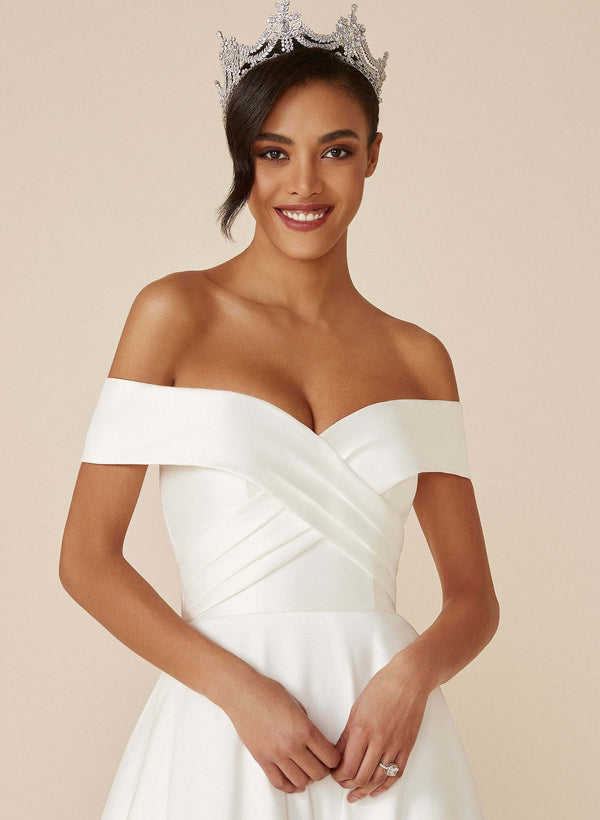 Off-the-Shoulder Ball-Gown Wedding Dresses Made of Satin-Dbrbridal