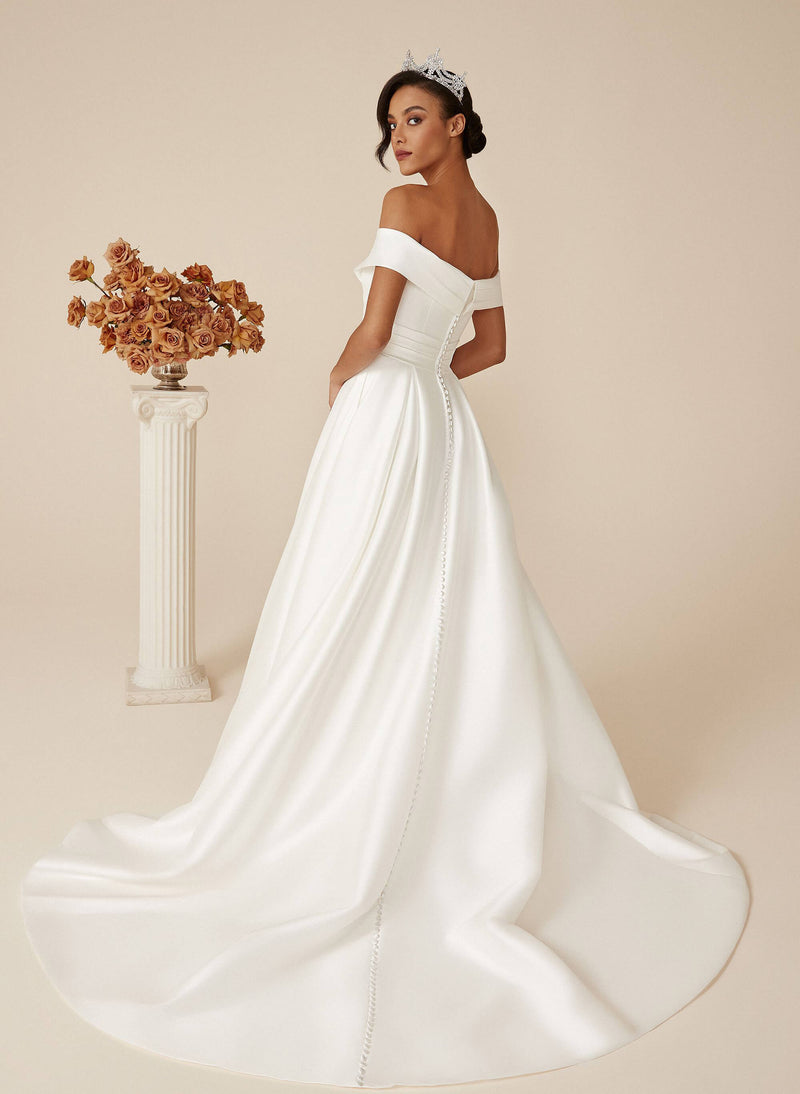 Off-the-Shoulder Ball-Gown Wedding Dresses Made of Satin-Dbrbridal