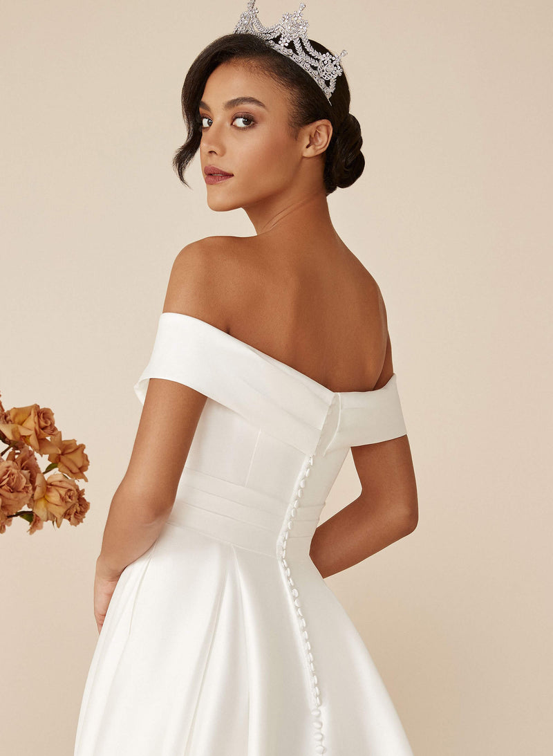 Off-the-Shoulder Ball-Gown Wedding Dresses Made of Satin-Dbrbridal