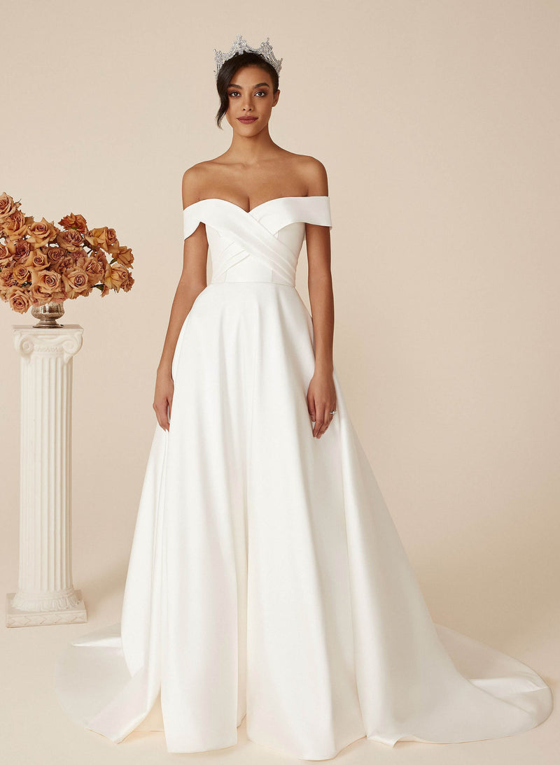 Off-the-Shoulder Ball-Gown Wedding Dresses Made of Satin-Dbrbridal