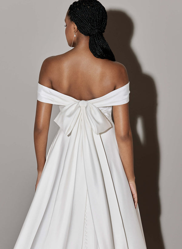 Off-the-Shoulder Bow Wedding Dresses Satin-Dbrbridal