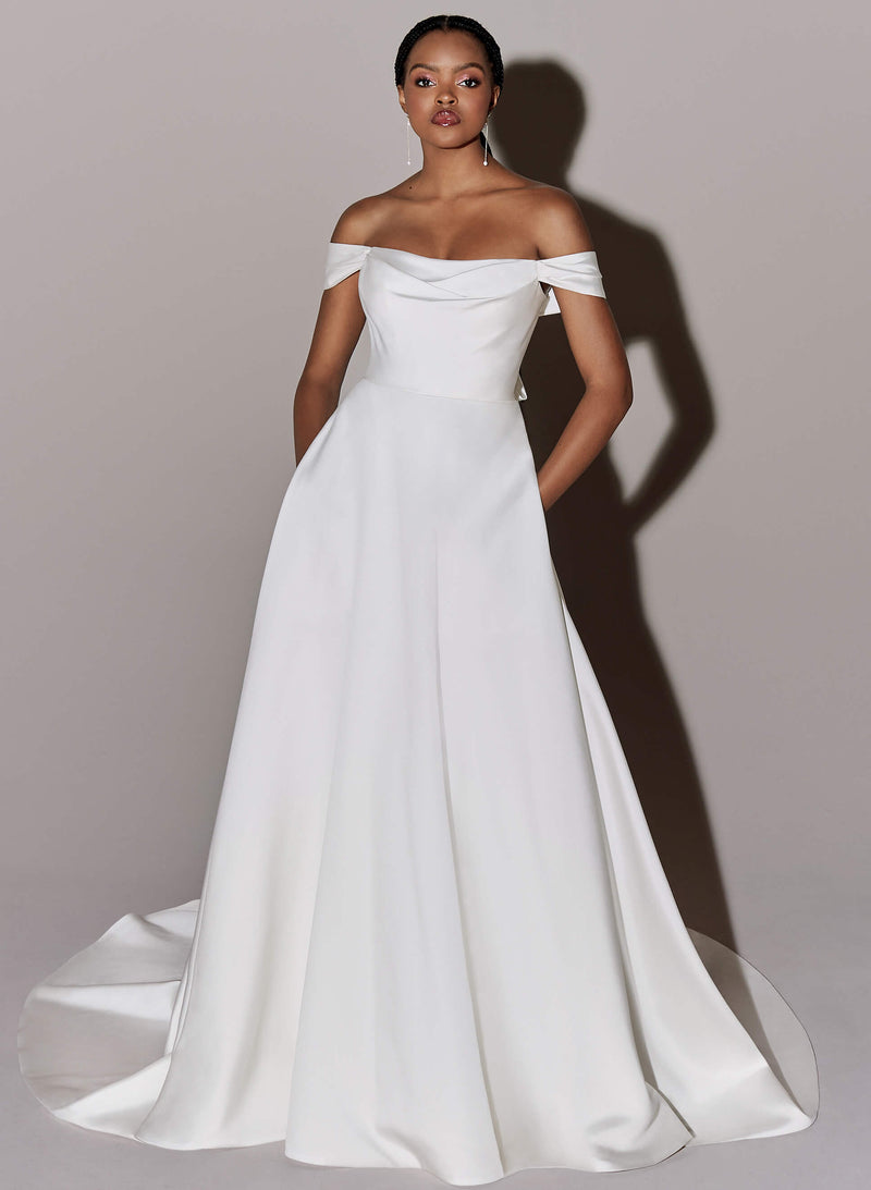 Off-the-Shoulder Bow Wedding Dresses Satin-Dbrbridal