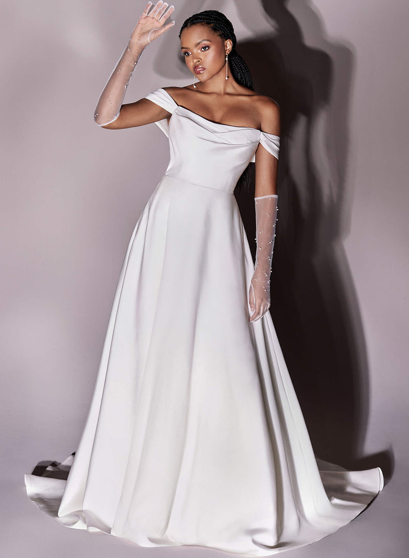 Off-the-Shoulder Bow Wedding Dresses Satin-Dbrbridal