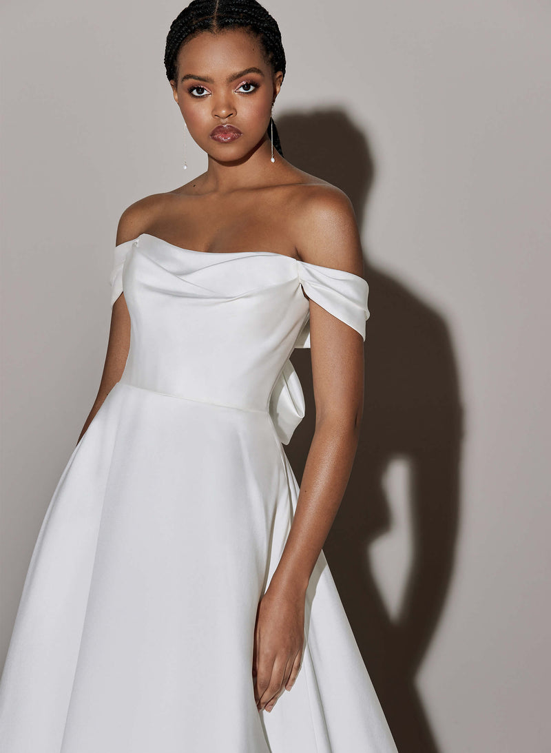 Off-the-Shoulder Bow Wedding Dresses Satin-Dbrbridal