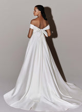 Off-the-Shoulder Bow Wedding Dresses Satin-Dbrbridal