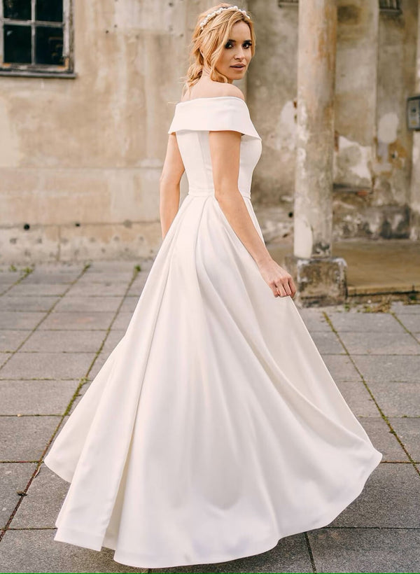 Off-The-Shoulder Chic A-line Wedding Dresses-Dbrbridal