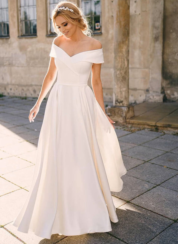 Off-The-Shoulder Chic A-line Wedding Dresses-Dbrbridal