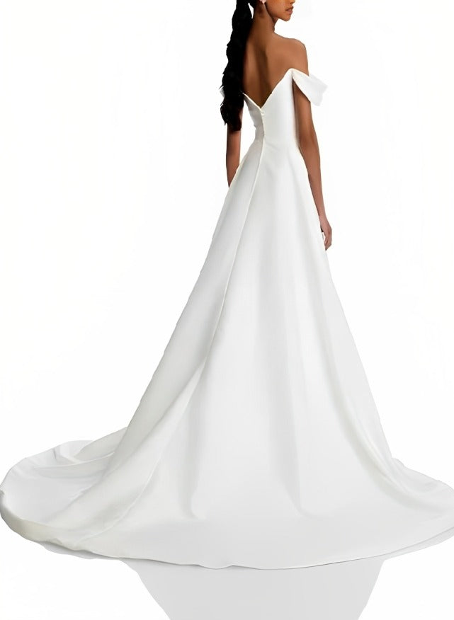 Off The Shoulder Court Train Wedding Dress Split Front-Dbrbridal