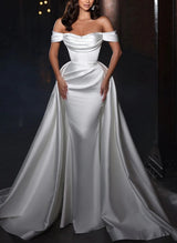 Off-The-Shoulder Cowl Neck Satin Wedding Dresses-Dbrbridal