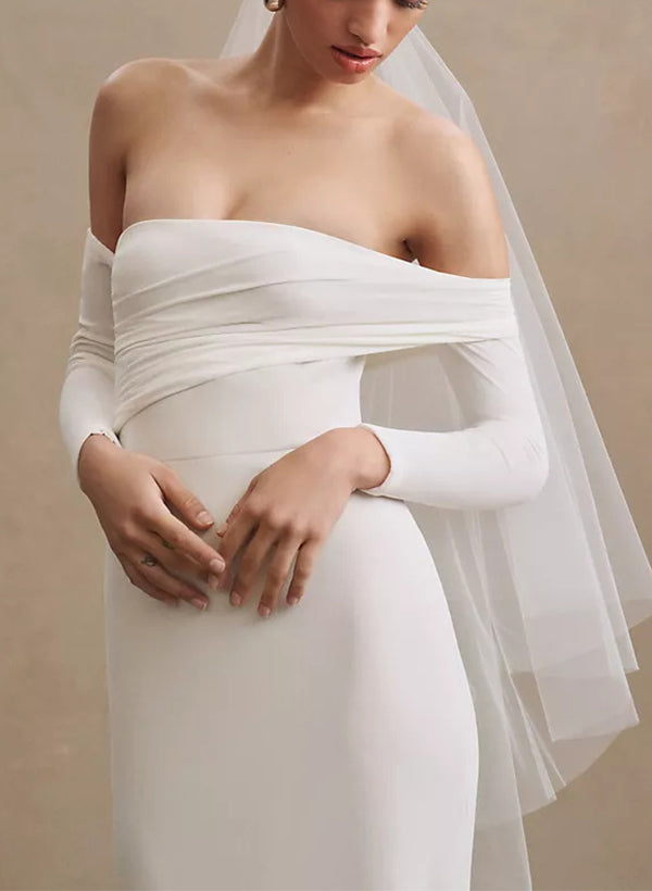 Off-the-Shoulder Jersey Wedding Dresses 3 4 Sleeves-Dbrbridal