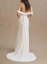 Off-The-Shoulder Jersey Wedding Dresses Bows-Dbrbridal