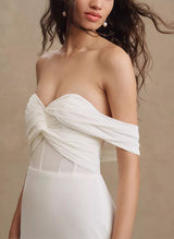 Off-The-Shoulder Jersey Wedding Dresses Bows-Dbrbridal