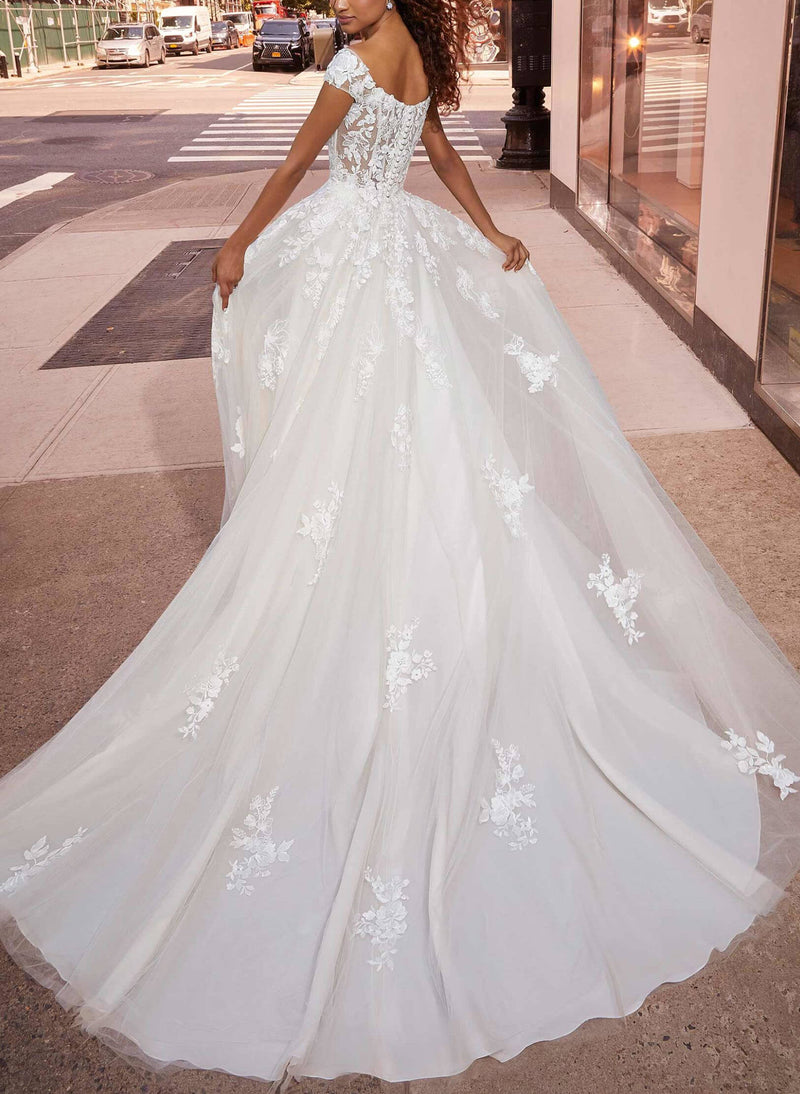 Off-the-Shoulder Lace Ball-Gown Wedding Dresses-Dbrbridal