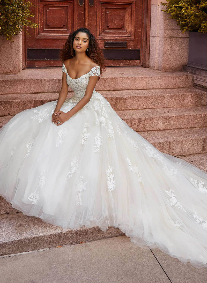 Off-the-Shoulder Lace Ball-Gown Wedding Dresses-Dbrbridal