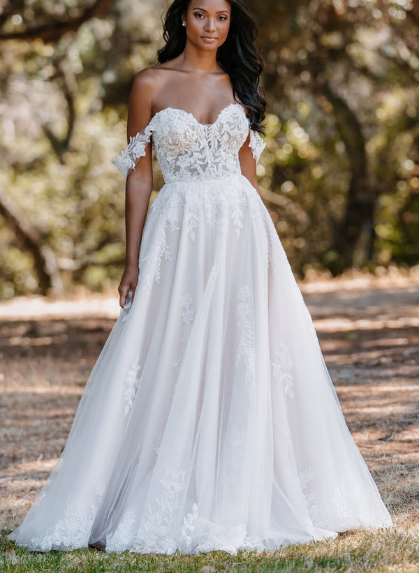 Off-the-Shoulder Lace Romantic Wedding Dresses-Dbrbridal