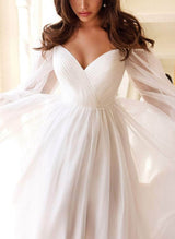 Off-the-Shoulder Long Sleeves Chiffon Floor-Length Wedding Dress-Dbrbridal