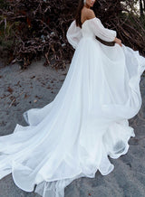 Off-The-Shoulder Long Sleeves Summer Beach Wedding Dresses Chic A-line Chiffon-Dbrbridal