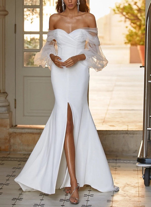 Off-The-Shoulder Long Sleeves Wedding Dresses Mermaid Fitted-Dbrbridal