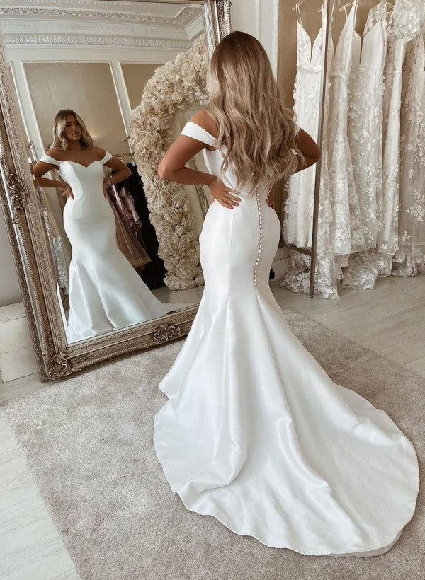 Off-The-Shoulder Mermaid Fitted Wedding Dresses-Dbrbridal