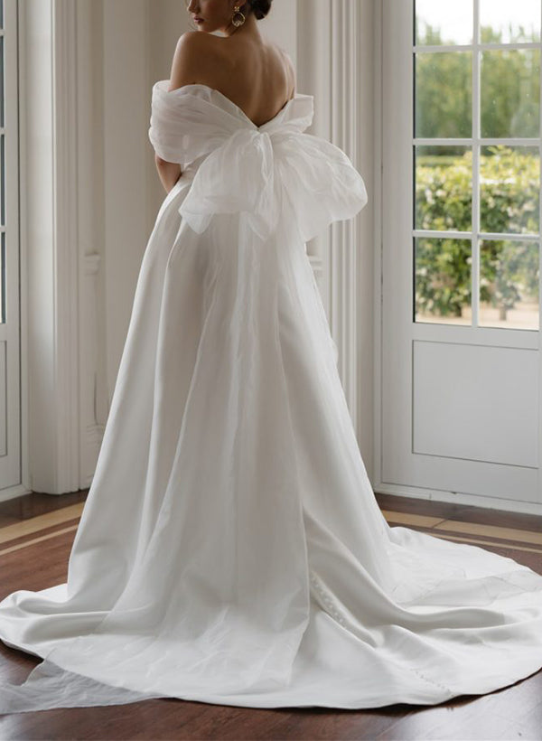 Off-The-Shoulder Organza Wedding Dresses Chic A-line Split Front Bows-Dbrbridal