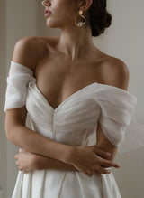 Off-The-Shoulder Organza Wedding Dresses Chic A-line Split Front Bows-Dbrbridal