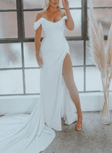 Off-the-Shoulder Plus Size Wedding Dress Split Front-Dbrbridal