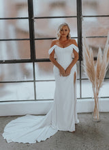 Off-the-Shoulder Plus Size Wedding Dress Split Front-Dbrbridal