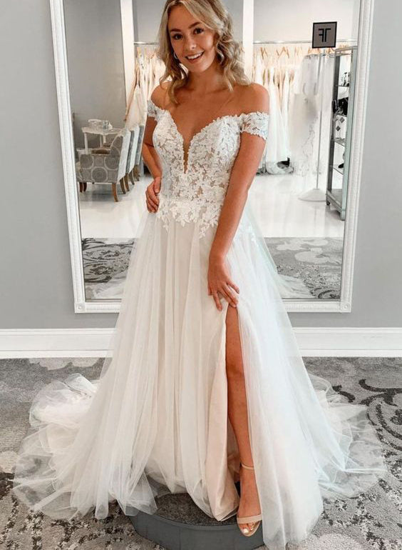 Off-the-Shoulder Princess Wedding Dresses Lace-Dbrbridal