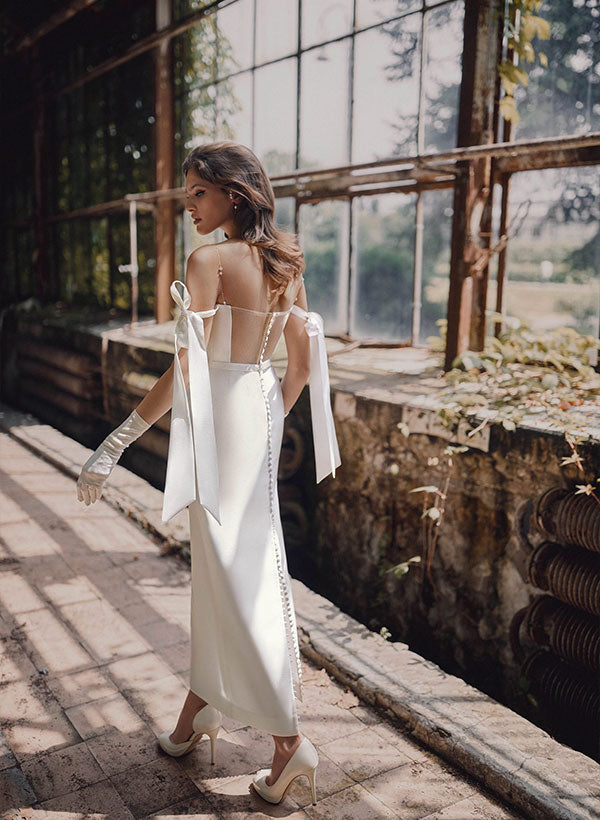 Off-the-Shoulder Satin Wedding Dress-Dbrbridal