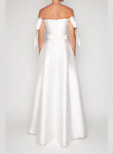 Off-The-Shoulder Satin Wedding Dresses Bows Pockets-Dbrbridal