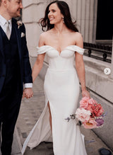 Off-The-Shoulder Sheath Fitted Slit Wedding Dresses-Dbrbridal