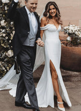 Off-The-Shoulder Sheath Fitted Slit Wedding Dresses-Dbrbridal