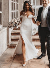 Off-The-Shoulder Sheath Fitted Slit Wedding Dresses-Dbrbridal