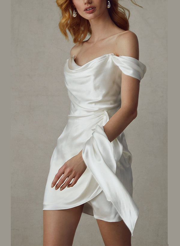 Off-The-Shoulder Short Silk Like Satin Wedding Dresses-Dbrbridal