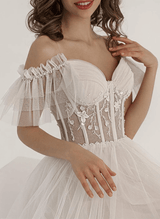 Off-The-Shoulder Sleeveless Ankle-Length Tulle Wedding Dress Ruffle-Dbrbridal