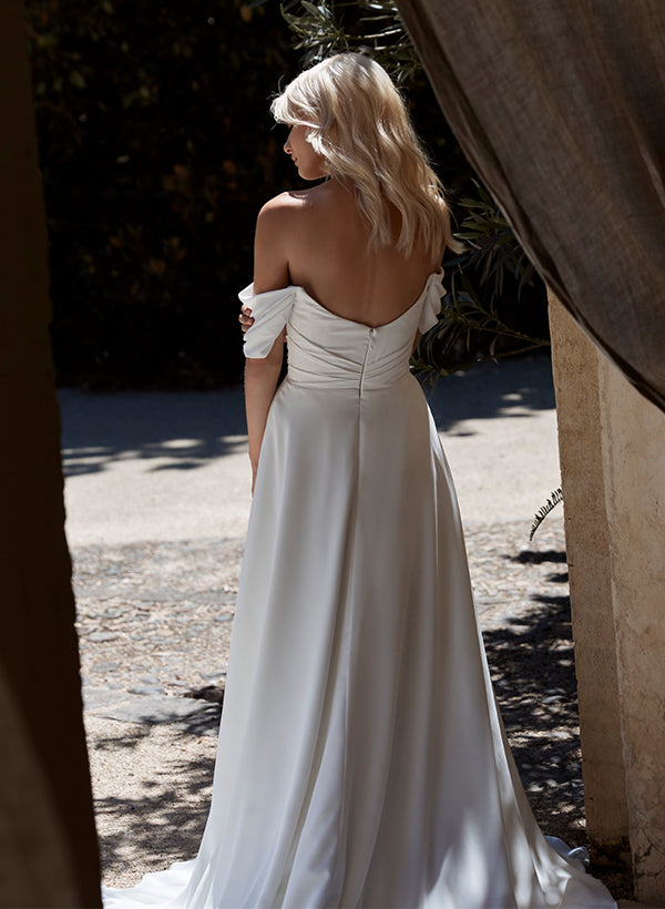 Off-The-Shoulder Sleeveless Chiffon Wedding Dresses-Dbrbridal