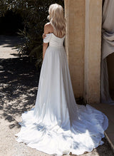 Off-The-Shoulder Sleeveless Chiffon Wedding Dresses-Dbrbridal