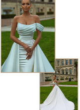 Off-the-Shoulder Sleeveless Mermaid Fitted Satin Sequined Wedding Dresses-Dbrbridal