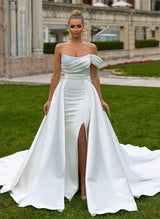 Off-the-Shoulder Sleeveless Mermaid Fitted Satin Sequined Wedding Dresses-Dbrbridal