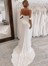 Off-The-Shoulder Slit Wedding Dresses Sheath Fitted-Dbrbridal